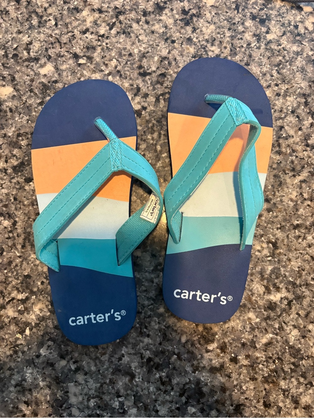 Carter's Kids Navy, Teal & Orange Striped Flip Flops - Size 13/1